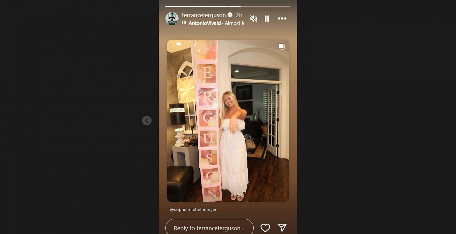 Terrance Ferguson reacts to his fiancée Sophia Meyer's bridal showerr/@terranceferguson